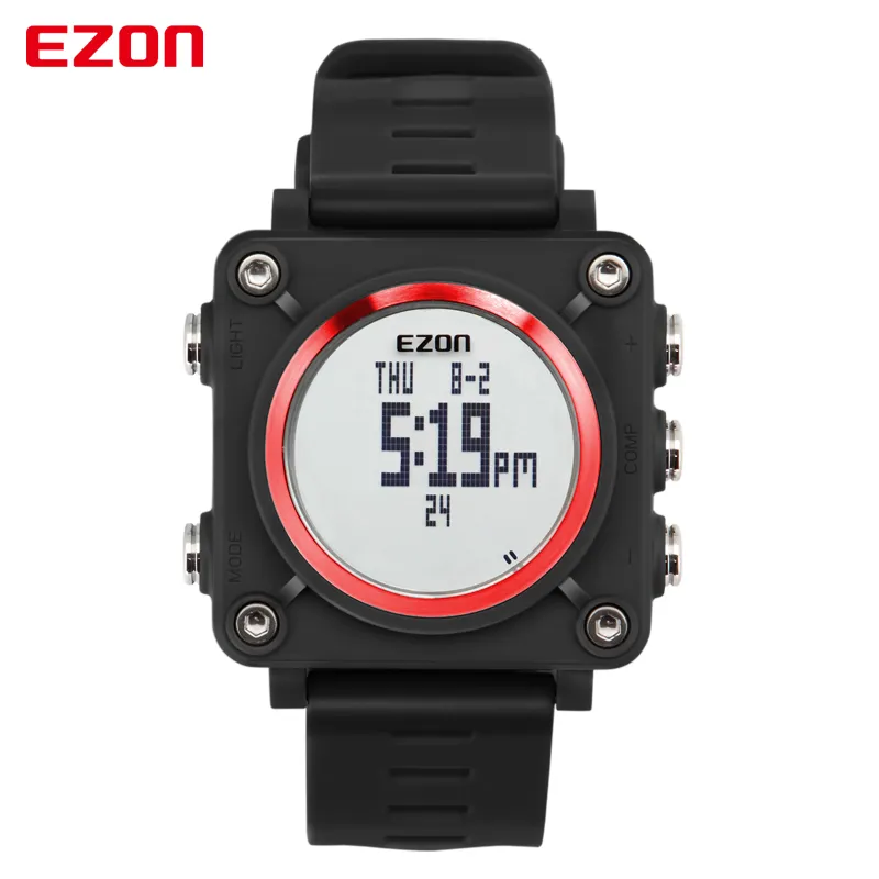 CWP 2021 EZON L012高品質のファッションカジュアルデジタルウォッチアウトドアスポーツ防水コンパスストップウォッチ腕時計