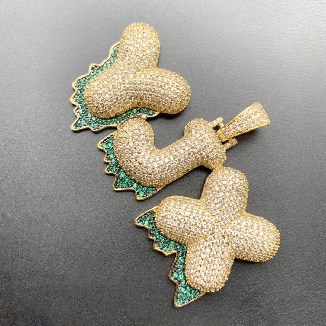 Benutzerdefinierte Name Green Letters Anhänger Halsketten CZ Hip Hop Schmuck mit Gold Silber Seilkette für Geschenk3307
