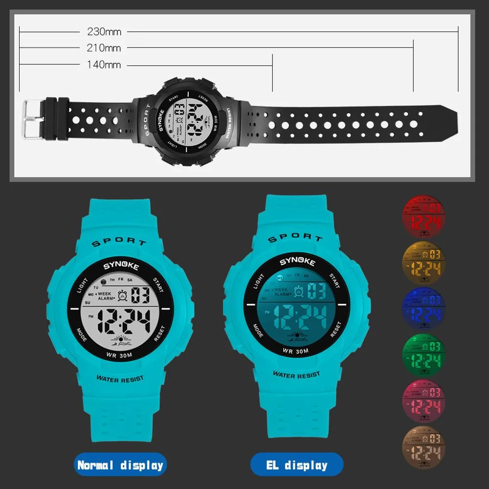 PANARS Orologi digitali sportivi bambini LED colorati Cinturino scavato Multifunzione Studenti Orologi elettronici casual Ragazzi adolescenti207o