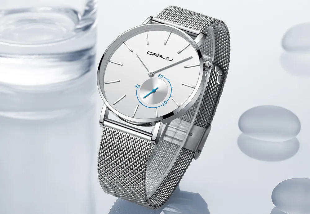 Новые модные простые мужские часы CRRJU, уникальный дизайн, черные повседневные кварцевые часы, мужские роскошные деловые наручные часы Zegarek Meskie264Y