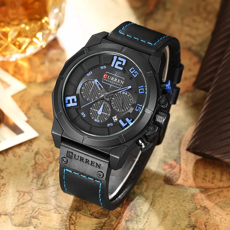 CURREN Mode модные мужские часы спортивные наручные часы хронограф водостойкие кварцевые мужские часы кожаный ремешок relogio masculino254v