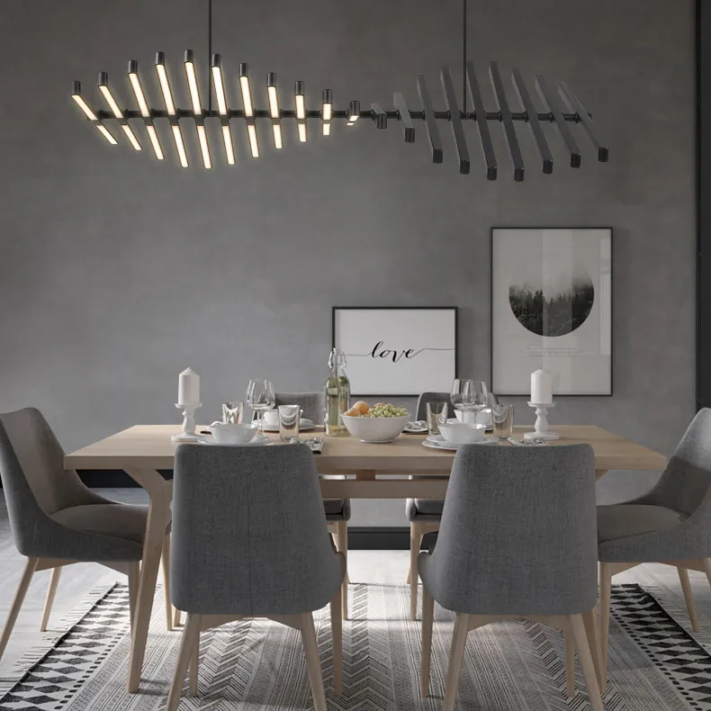 Nordic Modern Lamp Designer Living Room Dining Chandelier Fishbone Shape Office Strip Hanging Light279R