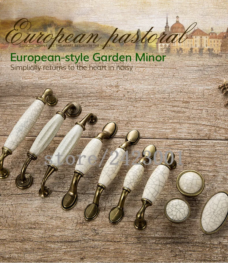 2st Antik spricka keramiska dörrar handtag europeiska möbler handtag lådor kökskåp knoppar och handtag CZ-01099753433