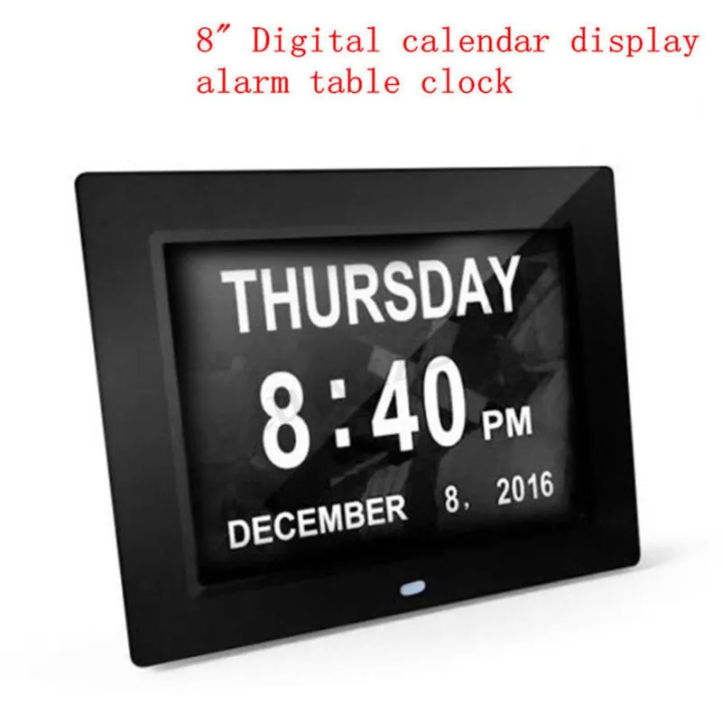 8quot LED Grote Tijd Wandklok Met Digitale Wandklok Tijd Kalender Dag Week Maand Jaar Kalender Nachtlampje Voor Thuis wonen Ro4077519