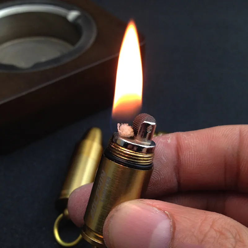 Outdoor Mini Bullet Lighters Flame Kerosene Oil Lighter Keychain Refillable Gasoline Lighters Men Gadget