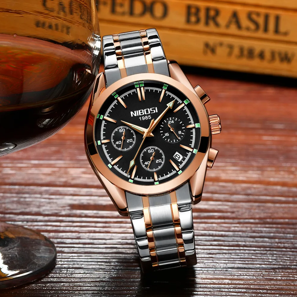 NIBOSI Business Men Watch Luxury Brand Stainless Steel Wrist Watch Chronograph Army Arch Glass Quartz Watches Relogio Masculino2314