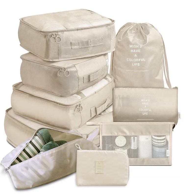 9 peças conjunto de sacos de armazenamento organizador de viagem mala conjunto de embalagem casos de armazenamento portátil organizador de bagagem roupas sapato arrumado bolsa 247g