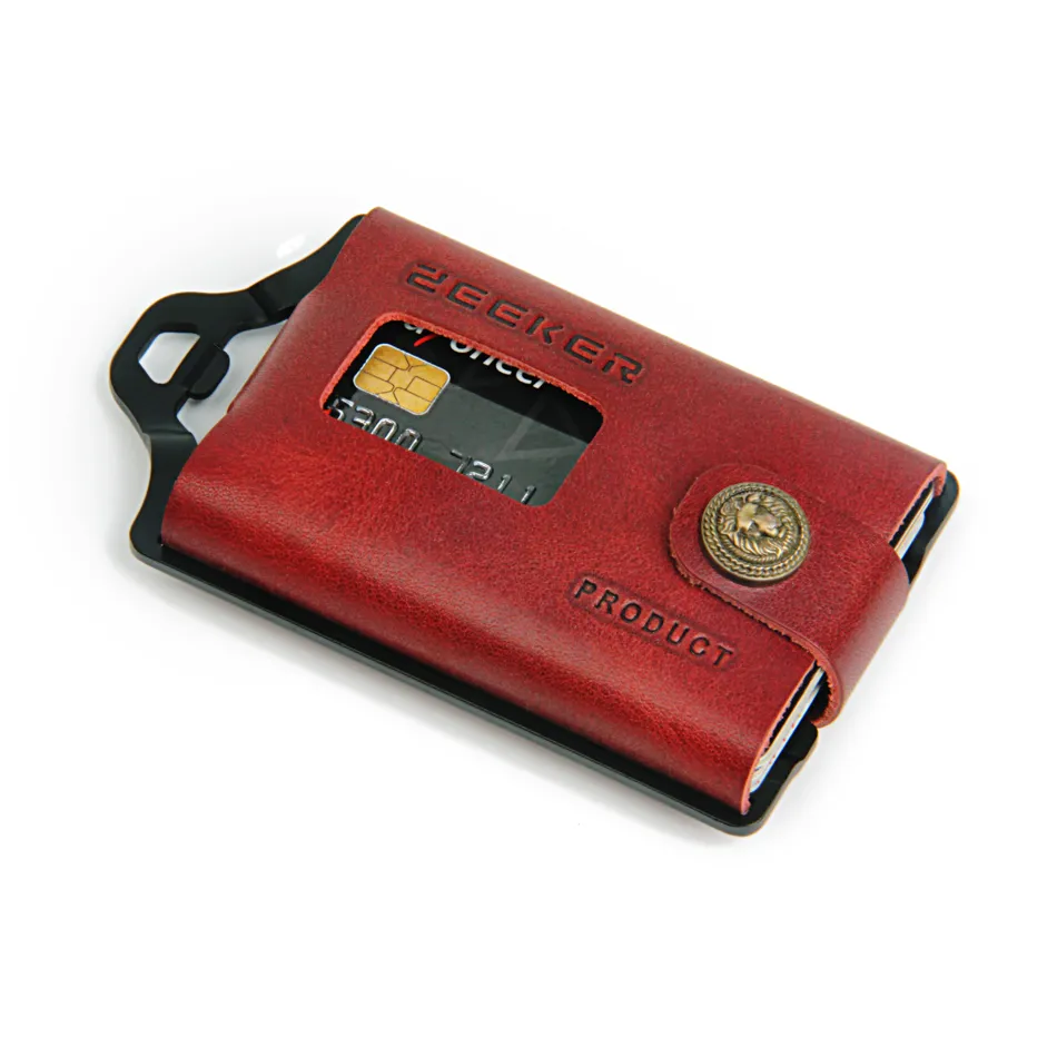 Carteira fina nova carteira de cartão de crédito masculino couro metal minimalista edc viagem bolso frontal carteira para notas e cartões por zeeker2250