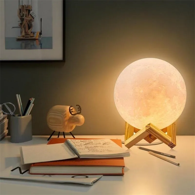 Impressão 3d impressão USB Lâmpada de lua recarregável 16 cores Changeable Led Night Moonlight Creative Touch Switch Light Light para decoração em casa G2845