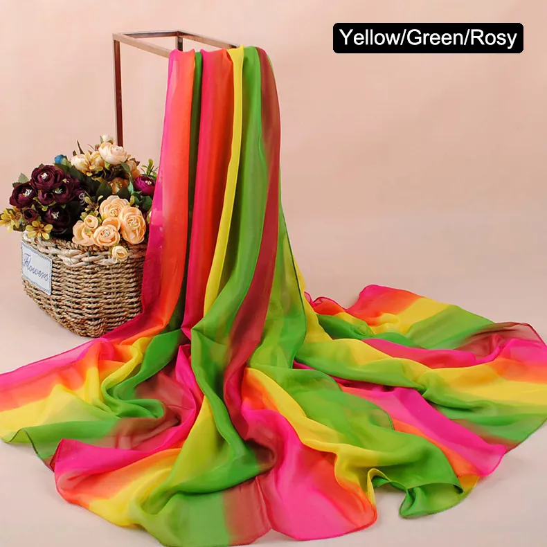 Fashion Gradient Rainbow Color Chiffon Lady Scarf stor storlek Chiffon Silk Body Head Scarves Shawls Hijab Scarf Neckerchief205j