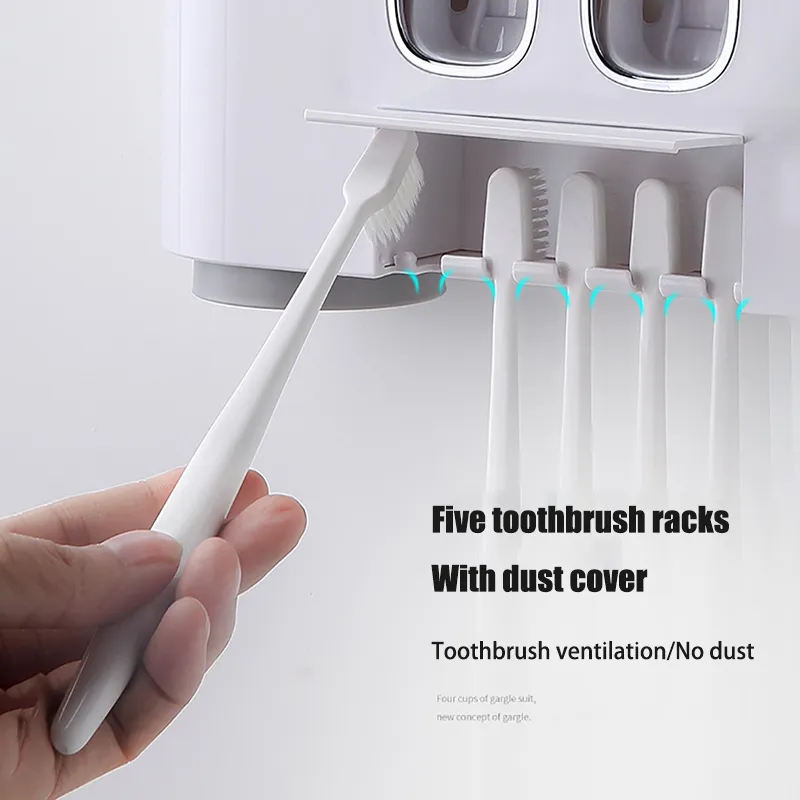 Gesew Magnetic Toothbrush Holder 욕실 자동 치약 디스펜서 벽 페이스트 치약 스퀴터 욕실 액세서리 세트 Y307N