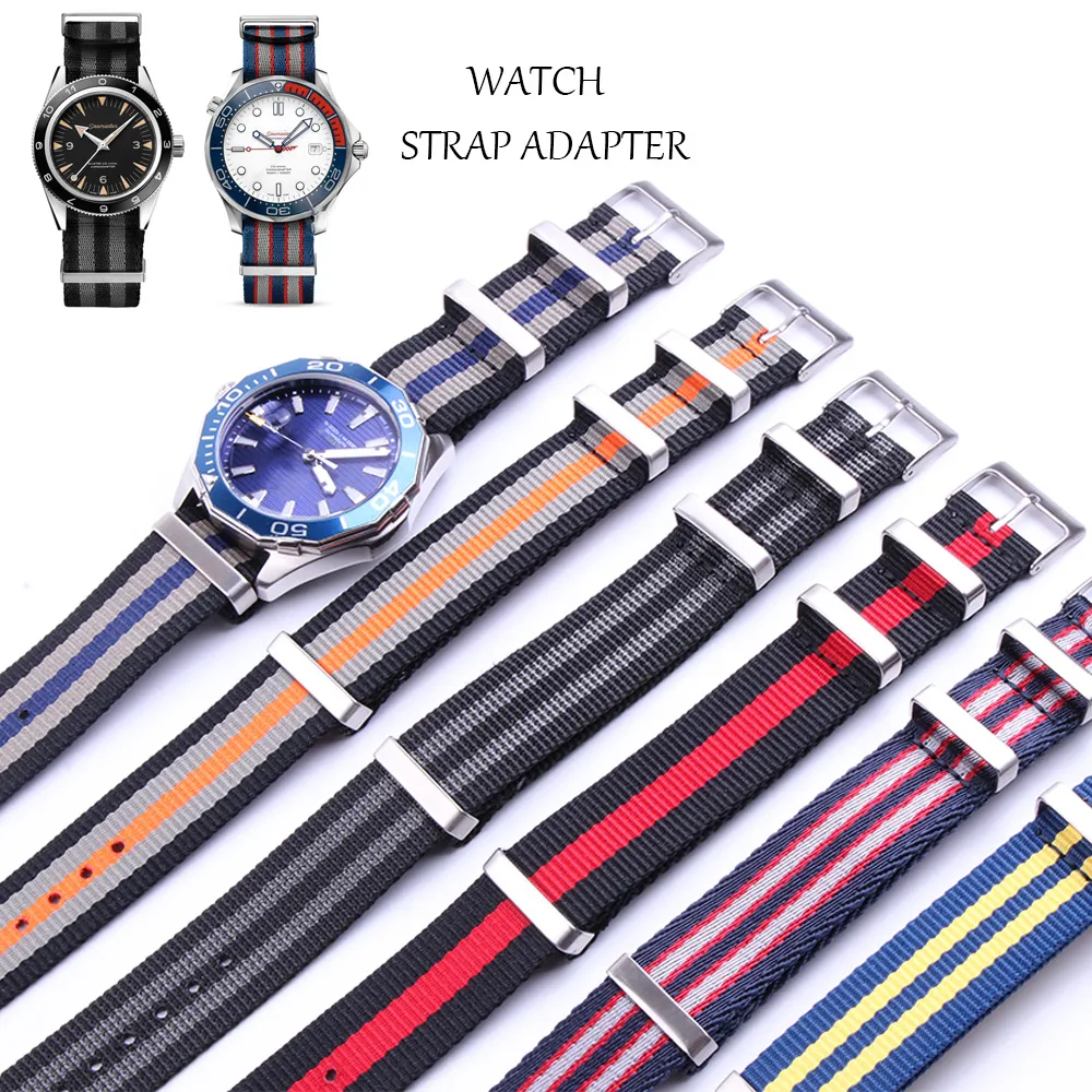 Pulseira de relógio 22mm 20mm, preto, azul, à prova d'água, mergulho, nylon, nato, prata, aço inoxidável, fecho para omg 007, para watch264s