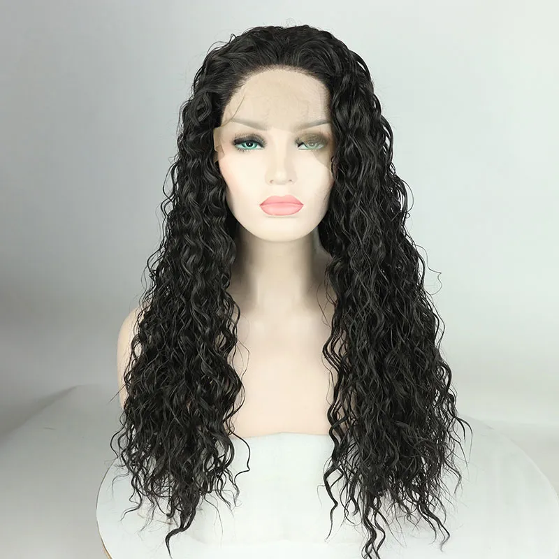 Black 133 Sintetico in pizzo frontale parrucca lunghe lunghe senza colla Fibra resistente al calore adatto donne nere WIGS20205159156