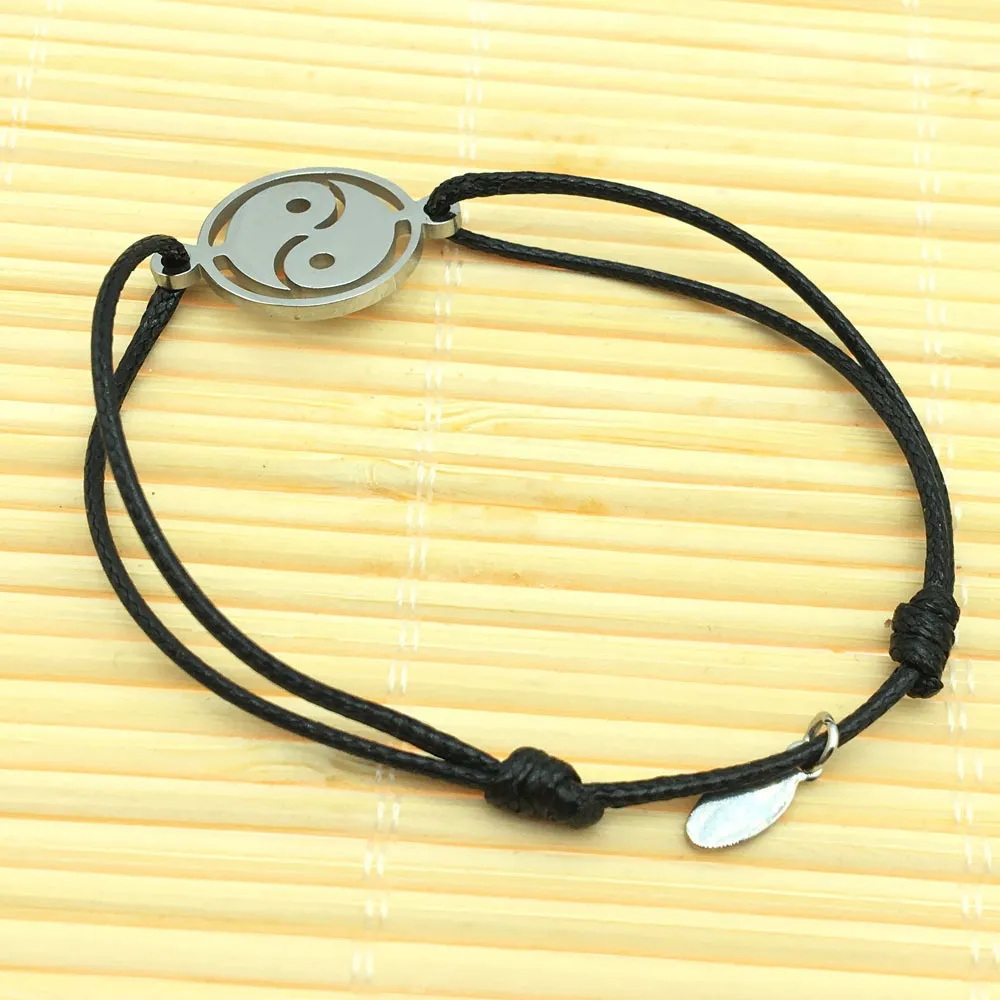 Taiji Yingyang Charme redondo Cabo de aço inoxidável pulseira ajustável corda pingente sorte pulseira para homens mulheres