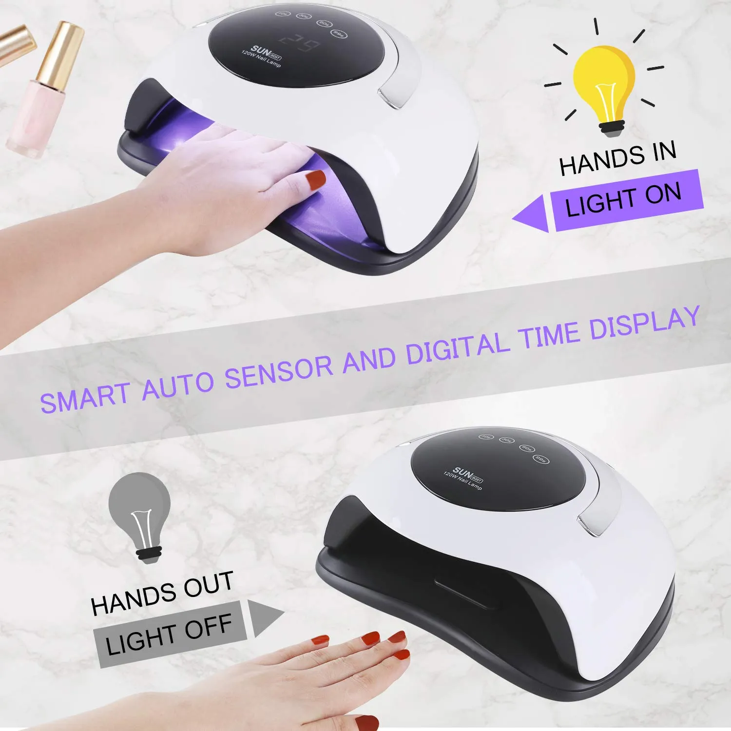 120W UV LED Nail LampNail Dryer for Gel Polish Portable Handle Curing Lamp for Fingernail Toenail Auto Sensor Nail Machine 2020 4013718