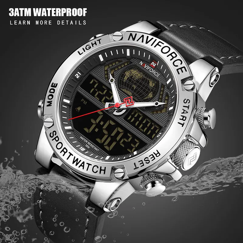 NAVIFORCE TOP MARDY MENS Fashion Sport Watche Men Waterproof Waterproof Kwarc Wristwatch Analog Analog Digital Relogio Masculino251k