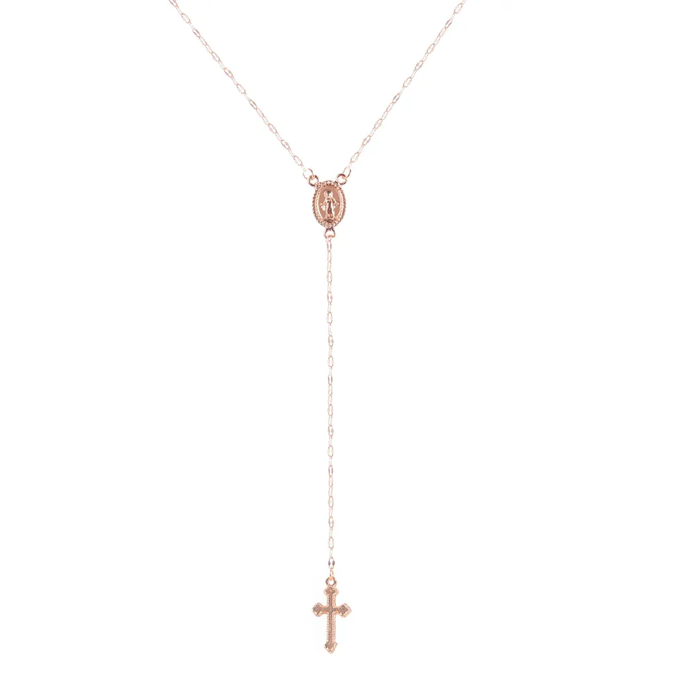 Vintage-Halskette mit Anhänger aus Gold/Silber/Roségold, christliches Kreuz, Böhmen, religiöser Rosenkranz, Damen-Charm, Schmuck, Geschenke