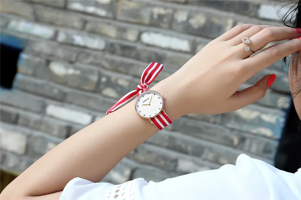 Crrju nowe unikalne damskie tkaninę na rękę na rękę na rękę mody damską sukienkę zegarek wysokiej jakości tkanina zegarek słodka dziewczęta bransoletka 2622