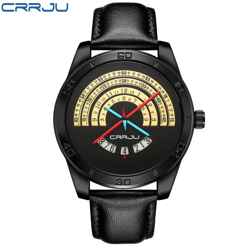 CRRJU hommes de luxe sport en cuir montres mâle drôle calendrier binaire horloge japon mouvement étanche montre-bracelet erkek kol saati237G