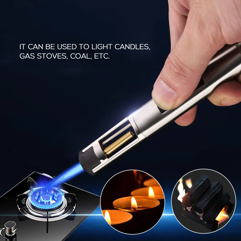 Ärlig penna form jet lättare blå flamma bränsle synlig vindtät uppblåsbara tändare för kök matlagning BBQ4441331