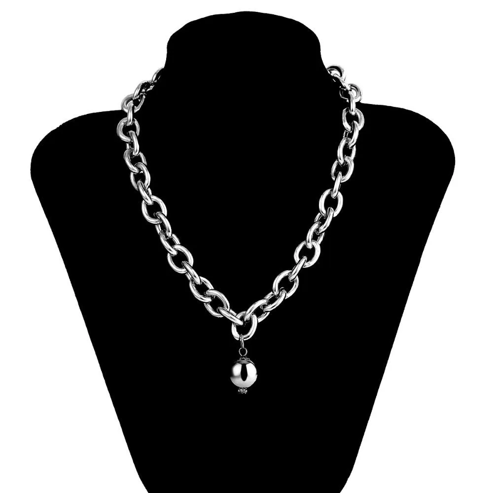 Collier ras du cou boule ronde pour femmes, Bijoux de fête, Punk, pendentif en métal, à la mode, chaînes entières, Bijoux Gift274u