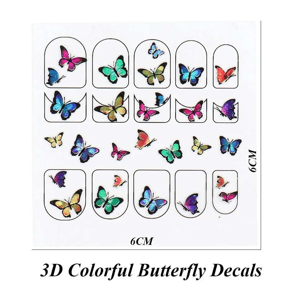 Nail Art Adesivos Colorido Borboleta 3D Adesivo Decalques Design Diy Manicure Sliders Envoltórios Decoração de Folhas para Unhas LA1787