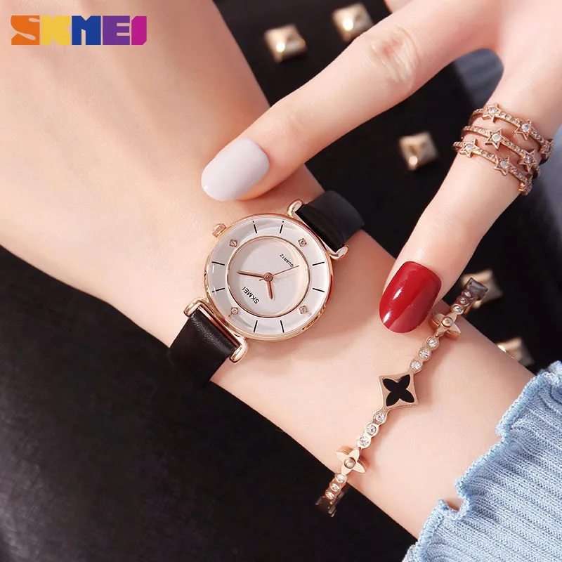 SKMEI femmes montres mode Quartz femmes montres étoilé diamant dames montre étanche bracelet en cuir horloges vrouwen 1330234q