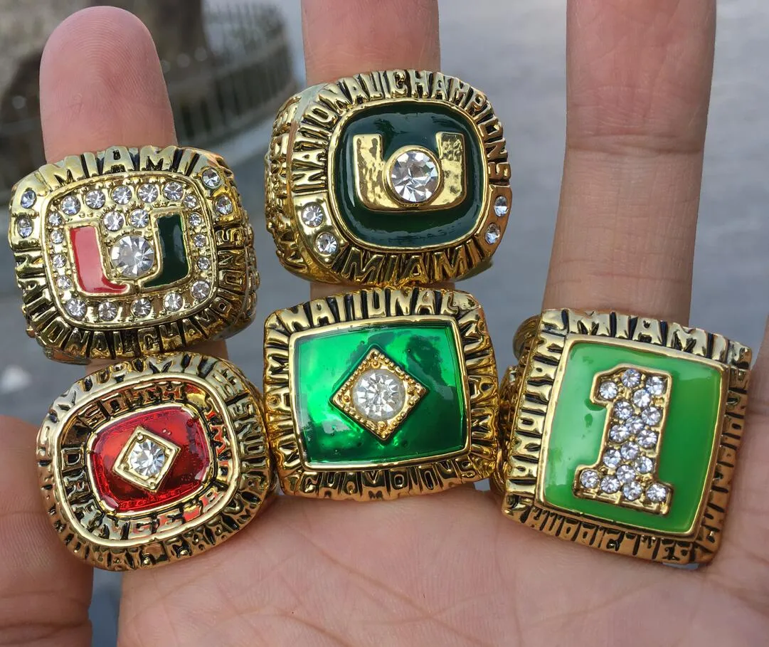 1983 1987 1989 1991 2001  Hurricanes National Championship Ring Set With Wooden Display Box Case Fan Gift 2019 Drop Shipping