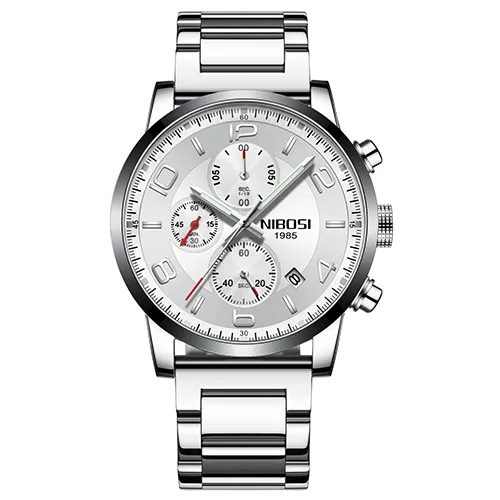 NIBOSI New Type Luxury Watch Quartz WristWatch Fashion Stainless Steel Watch for Man Relogio Masculino Exquisite Silver250c