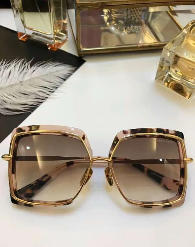 Luxary-Women Narcissus Tortoise Rose Gold Dark Brown Sun Gafas de sol Gafas de Sol Diseñador Gafas de sol vintage NUEVO 215V