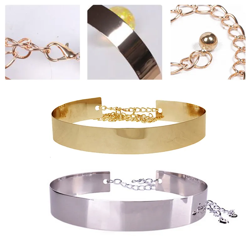 2019 Female Plate Belt Gold Metal Waist Gold Metallic Wide Mirror Band Waistband Chain Accessories Belts For Woman Clothes223P