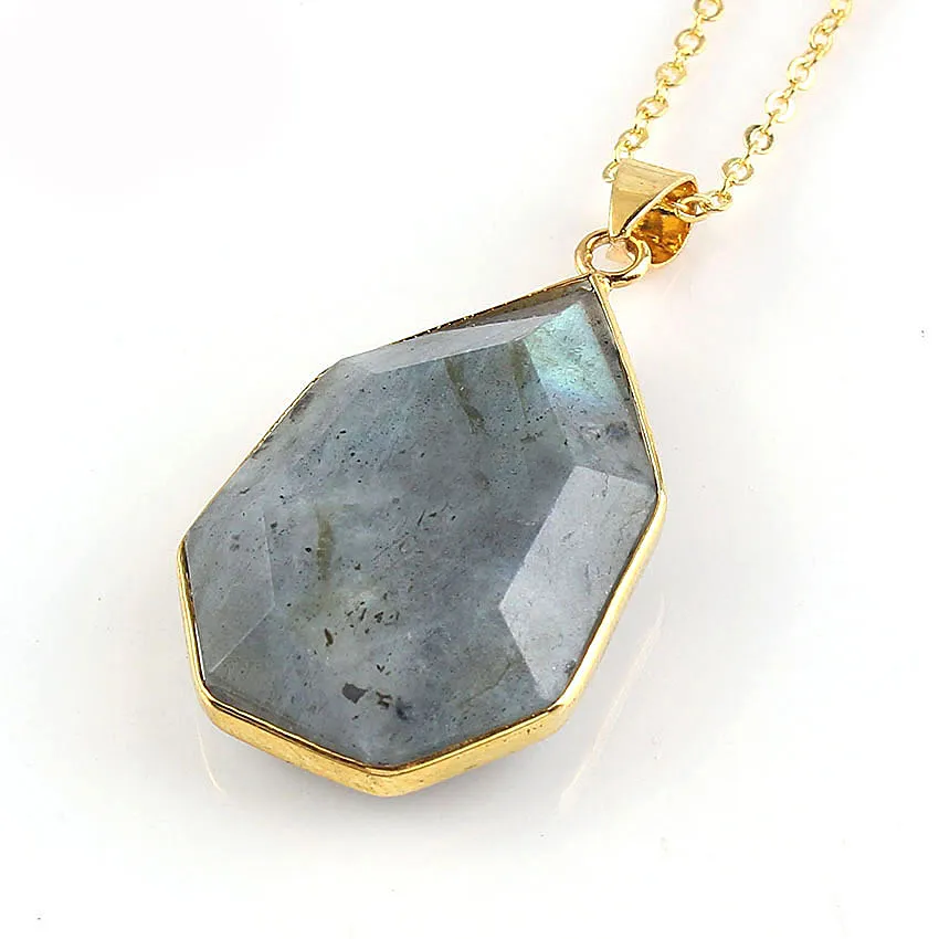 12 datorer Vintage Natural Labradorite Gemstone Pendants 18k Gold Plated Europe Popular Style Pendant Jewelry2585