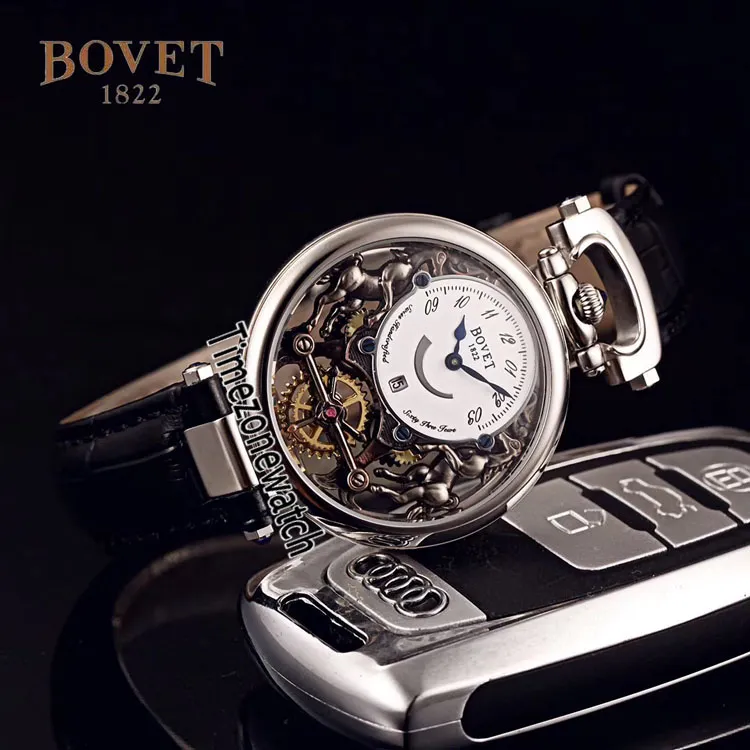 Bovet Swiss Quartz Mens Watch Amadeo Fleurier Rose Gold Skeleton White Dial Watches Brown Leather Strap Watches Cheap TimeZonewatc190q