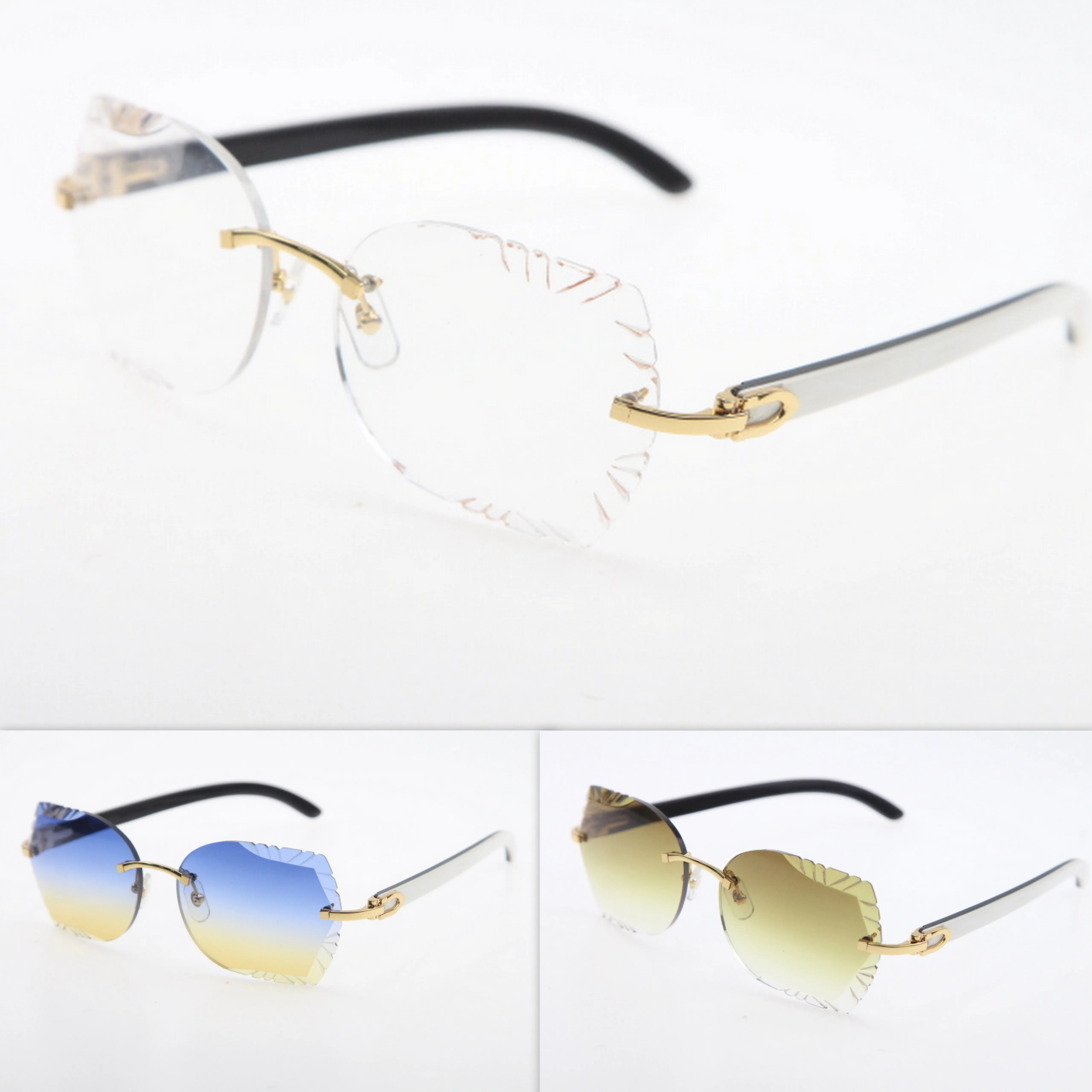 Popularne rzeźbione lustrzane soczewki okulary przeciwsłoneczne Oryginalne białe mieszanka czarne szklanki rogu bawolego złotego czerwonego mody mody Accessor283e