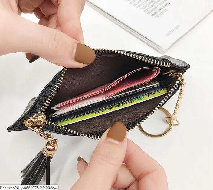 Women Pu Swarakskin Monety torebki Ultra-cienki portfel min z frędzlami