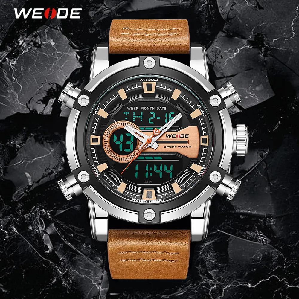 Weide Watch Men New European Luxury Men Sports Business Quartz Movement Analog LCD Digital kalender Multipel Time Men Watch287T