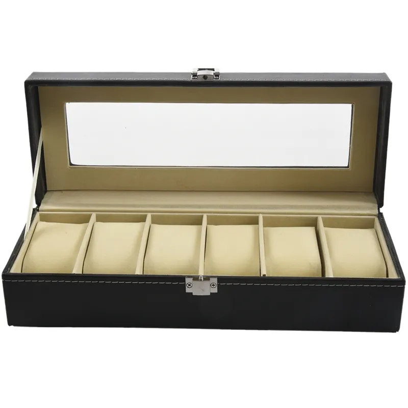 Watch case Leather watch box Jewelry box Gift for men 6 compartments - Black256d