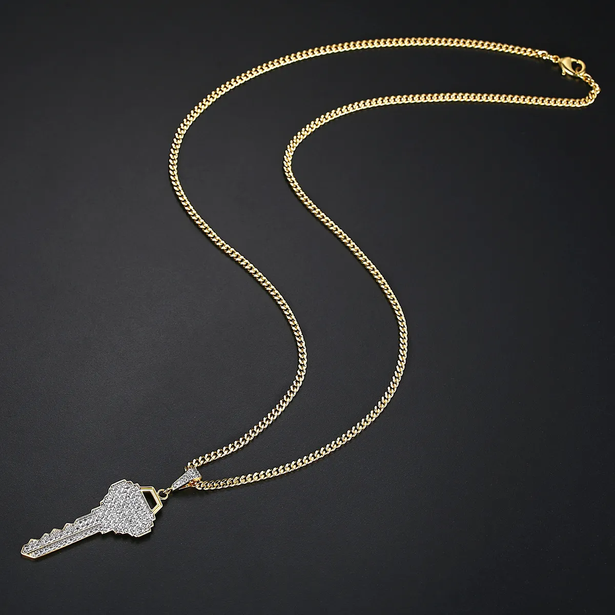Nya mäns nyckelhängare halsband is ut kubik zirkonguld färg mode rock street hip hop smycken med kedja för gåva259q
