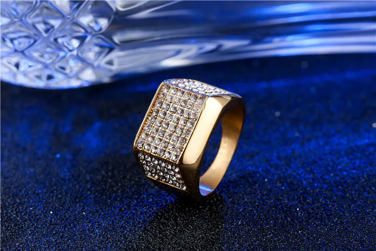 nuovo designer di lusso di moda con diamanti pieni di titanio, acciaio inossidabile, uomini dorati, anelli gioielli hip hop276S
