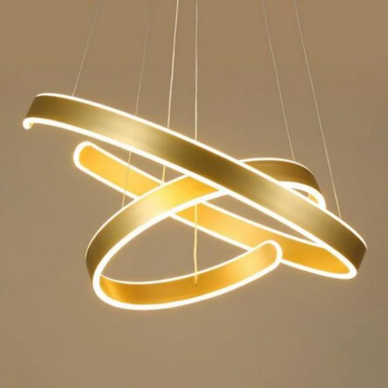 AC90-264V Lustre suspendu moderne pour salon salle à manger géométrie anneaux C corps en aluminium acrylique éclairage LED plafond 280p