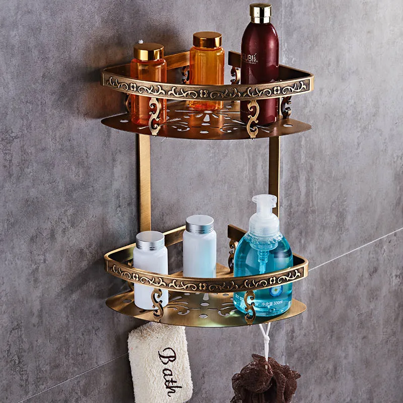 Półka łazienkowa aluminiowa półka narożna mydło uchwyt prysznic szampon szampon szampon na ścianę i złoto rzeźbione 226W