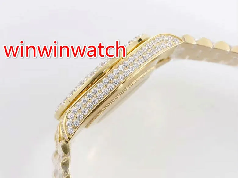 Grande conjunto de pinos diamantes moldura masculino relógio ouro 43mm algarismos árabes dial caso diamantes brilhantes cristal safira automático grandes diamantes 284p