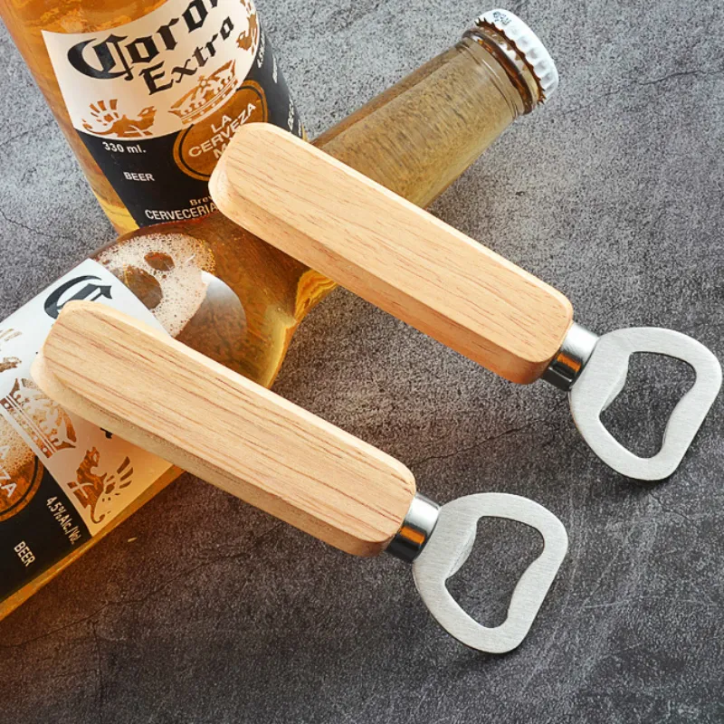 Bottle opener beer cap remover wine wooden handle stainless steel kitchen tool wood party supply for man