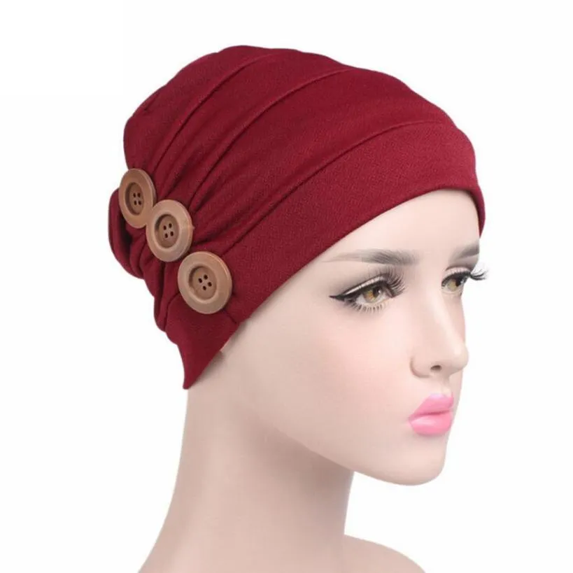 Turbante cachecol chapéu feminino, gorros femininos, plissado, vento, gorro vermelho, chimio coton, turbante, botão muçulmano, #800218t