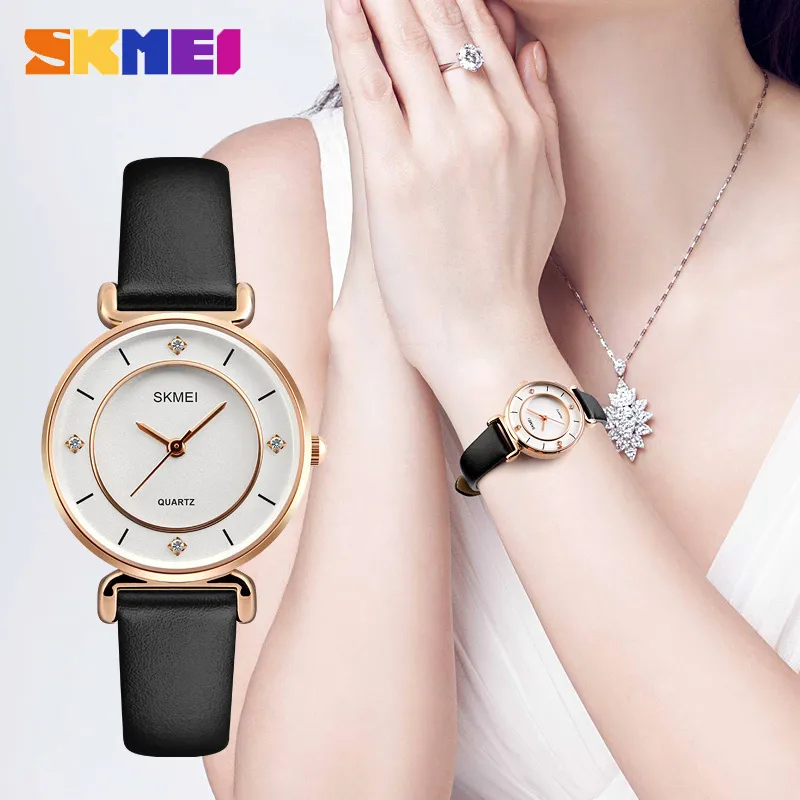 Skmei Watches Watches Fashion Quartz WomensWatches Starry Diamond Ladies Watch Waterproof Leather Band Horloges Vrouwen 1330218k