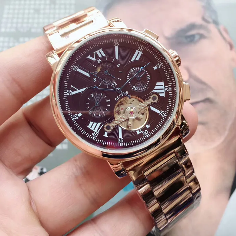 Orologio da uomo in oro rosa delle migliori marche di moda, orologio da uomo di lusso con cinturino in acciaio inossidabile, orologio da polso da uomo meccanico automatico con fasi lunari me259r