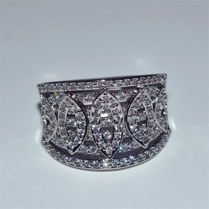 Espumante jóias de luxo 925 prata esterlina pavimentar safira branca popular cz diamante pedras preciosas promessa feminino anel de banda de casamento para 253d