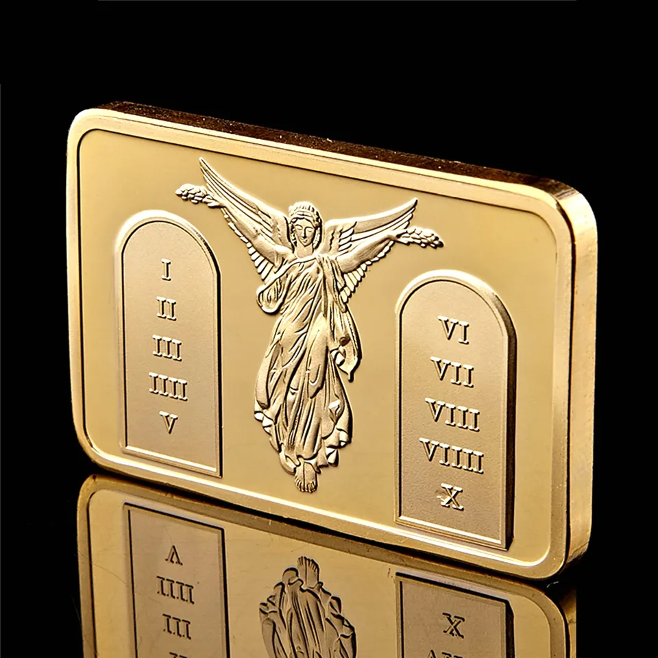 10st 1 Ounce Gold Plated Bar Craft Jesus Christ Commandments Bullion Souvenir Coins Gifts6198763