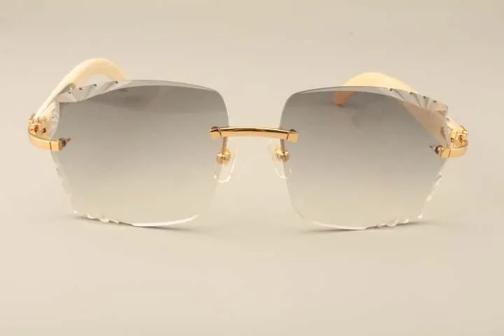 Nowe fabryczne bezpośrednie luksusowe okulary przeciwsłoneczne T3524014 Naturalne białe okulary przeciwsłoneczne rogu Grawerowane soczewki prywatne niestandardowe nazwa 266B