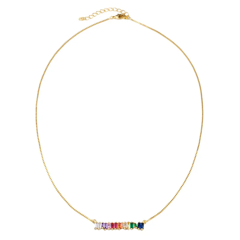 Rainbow Cumbic Zirconia Collier Crystal Diamond Pendant Party Personnalité Personnalités Silver 18K Collier de tour de cou plaqué Gold Bir244V